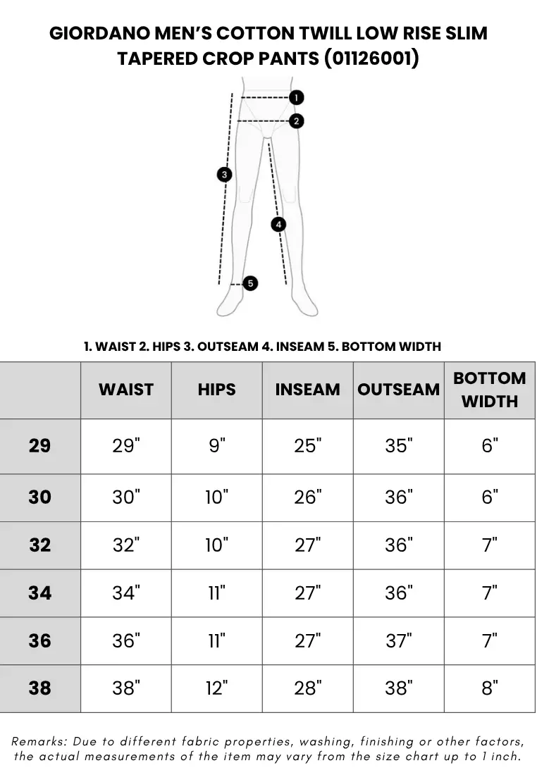 Men's Cotton Twill Low Rise Slim Tapered Crop Pants