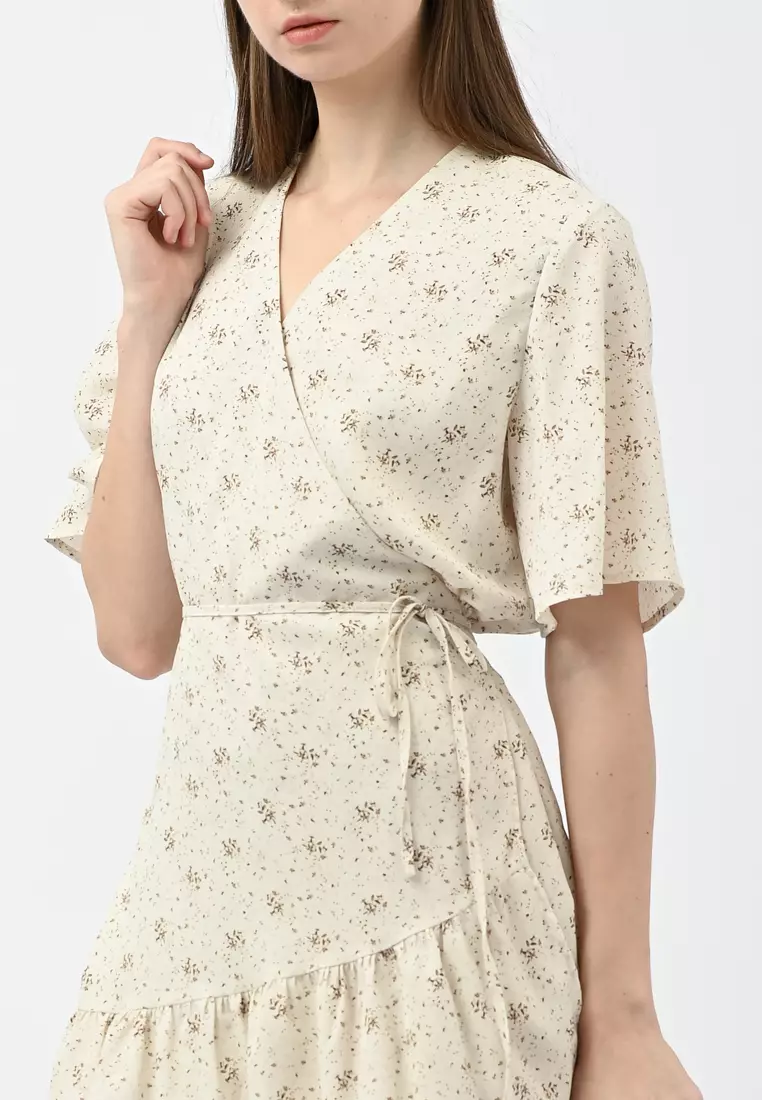 花卉印花裹身连衣裙