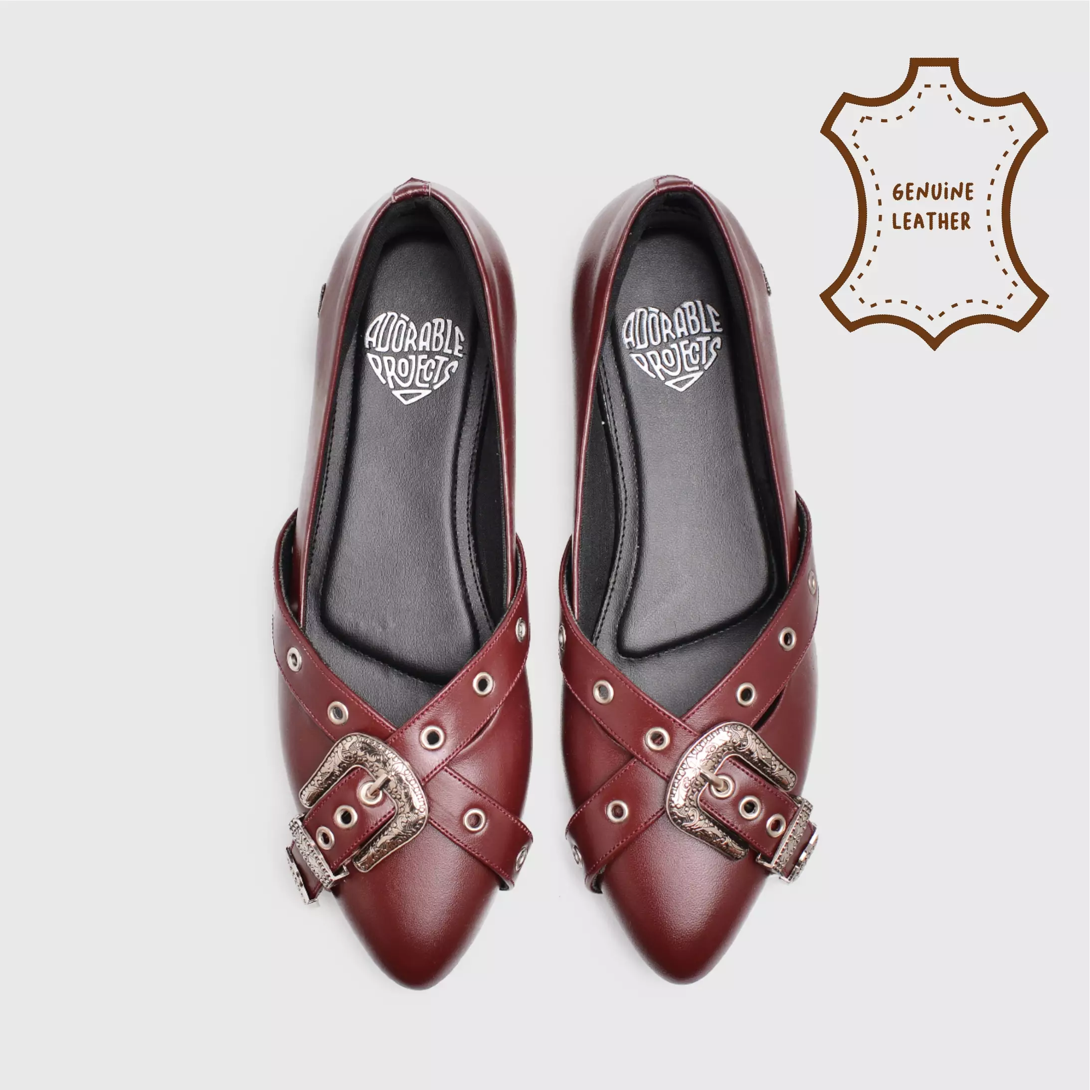 Mufla Flat Shoes Genuine Leather Maroon