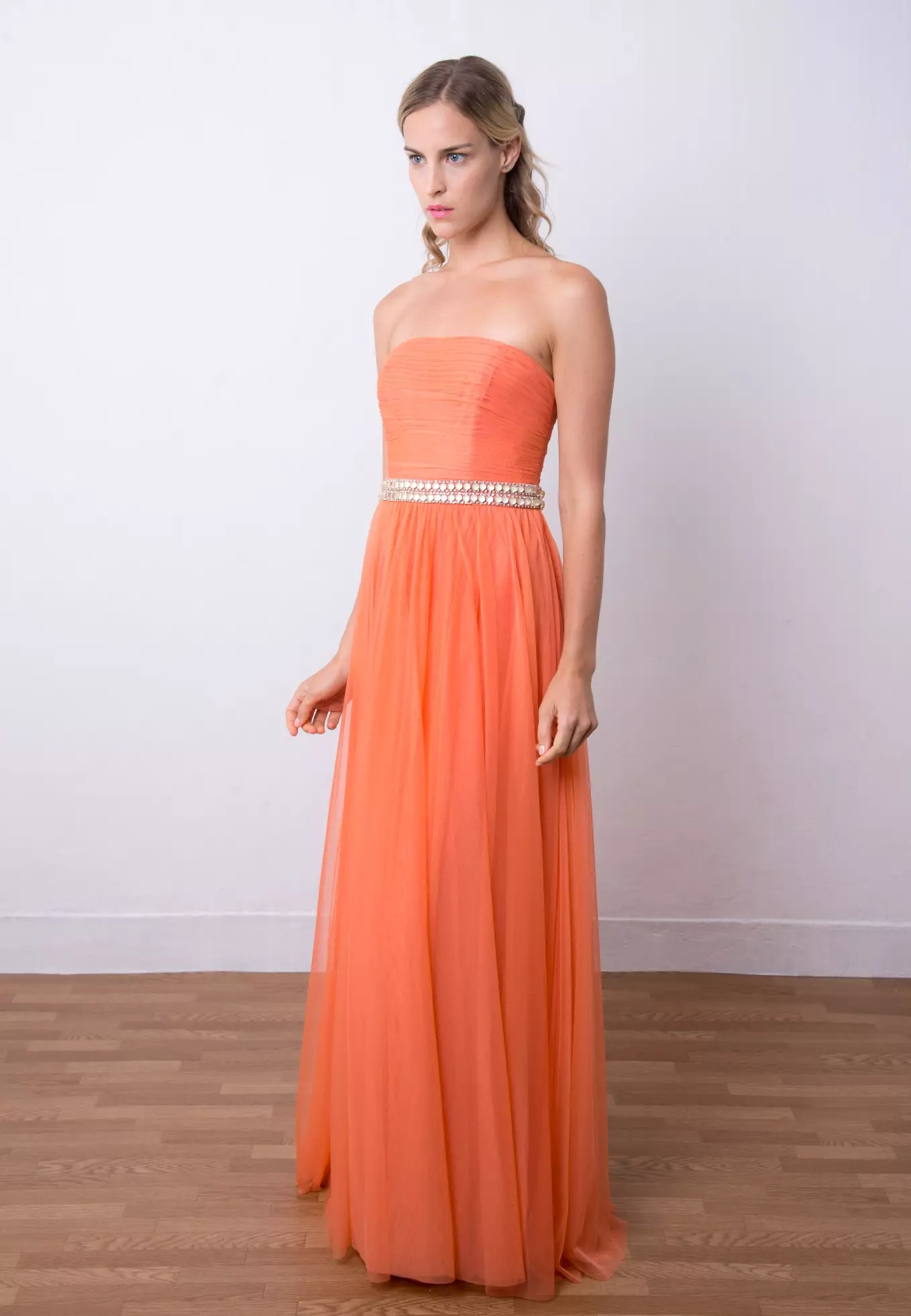 華麗多浪裙擺網紗連衣長裙