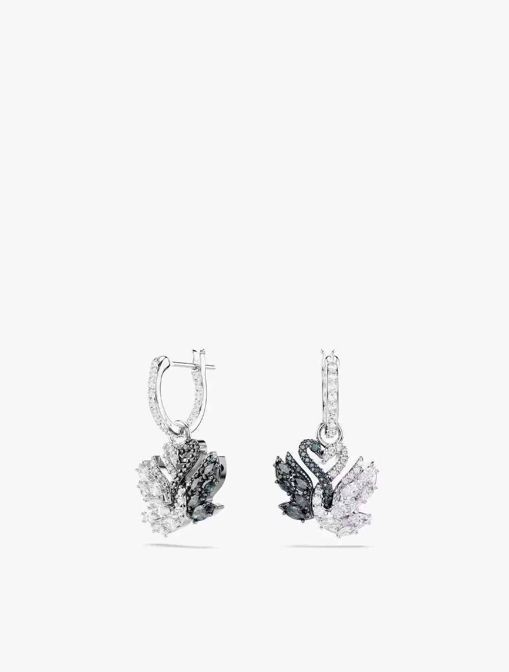 Swan Drop Earrings, Swan, Black, Mixed Metal Finish