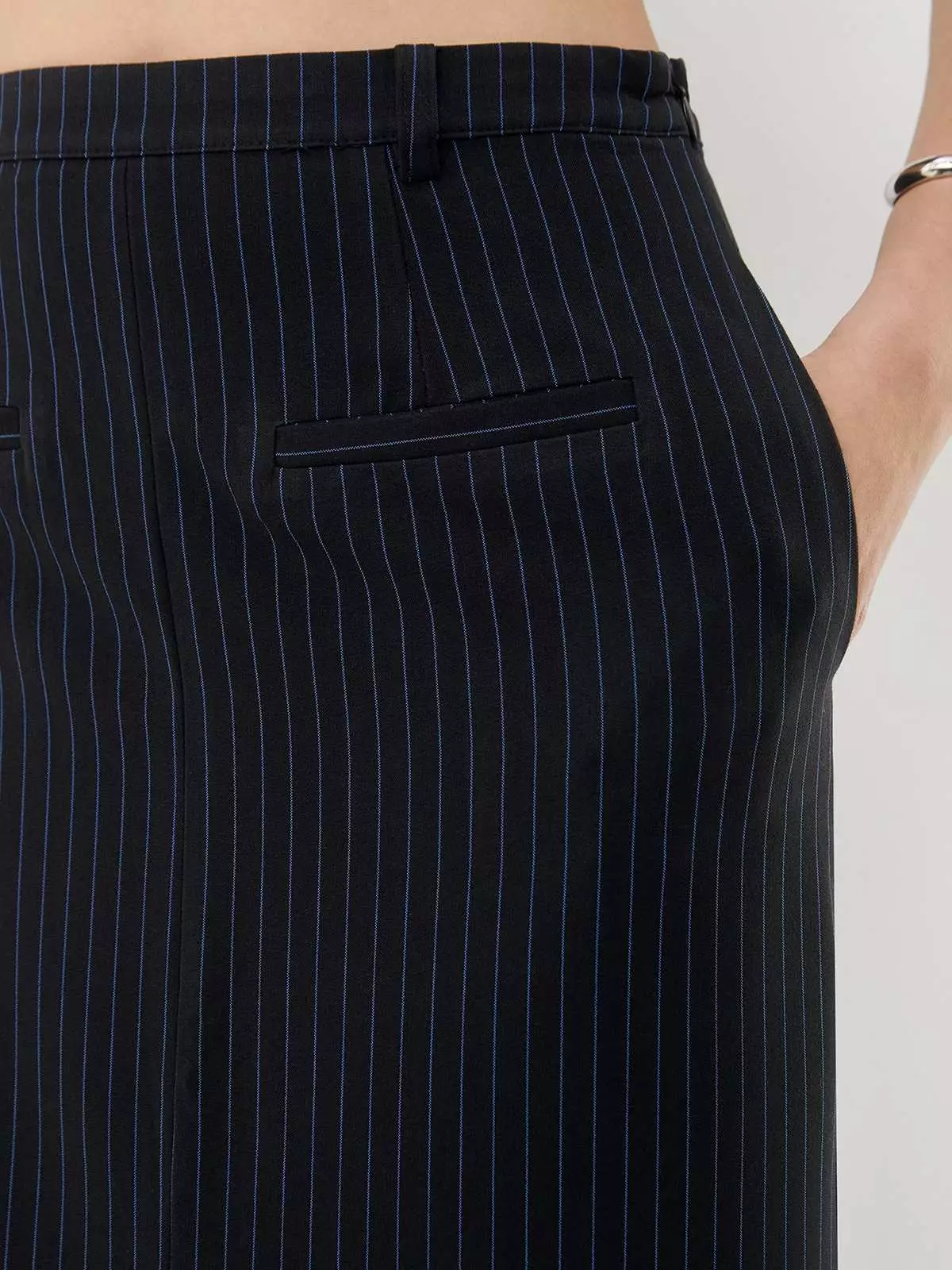 Front Slit Pinstripe Maxi Skirt - Navy