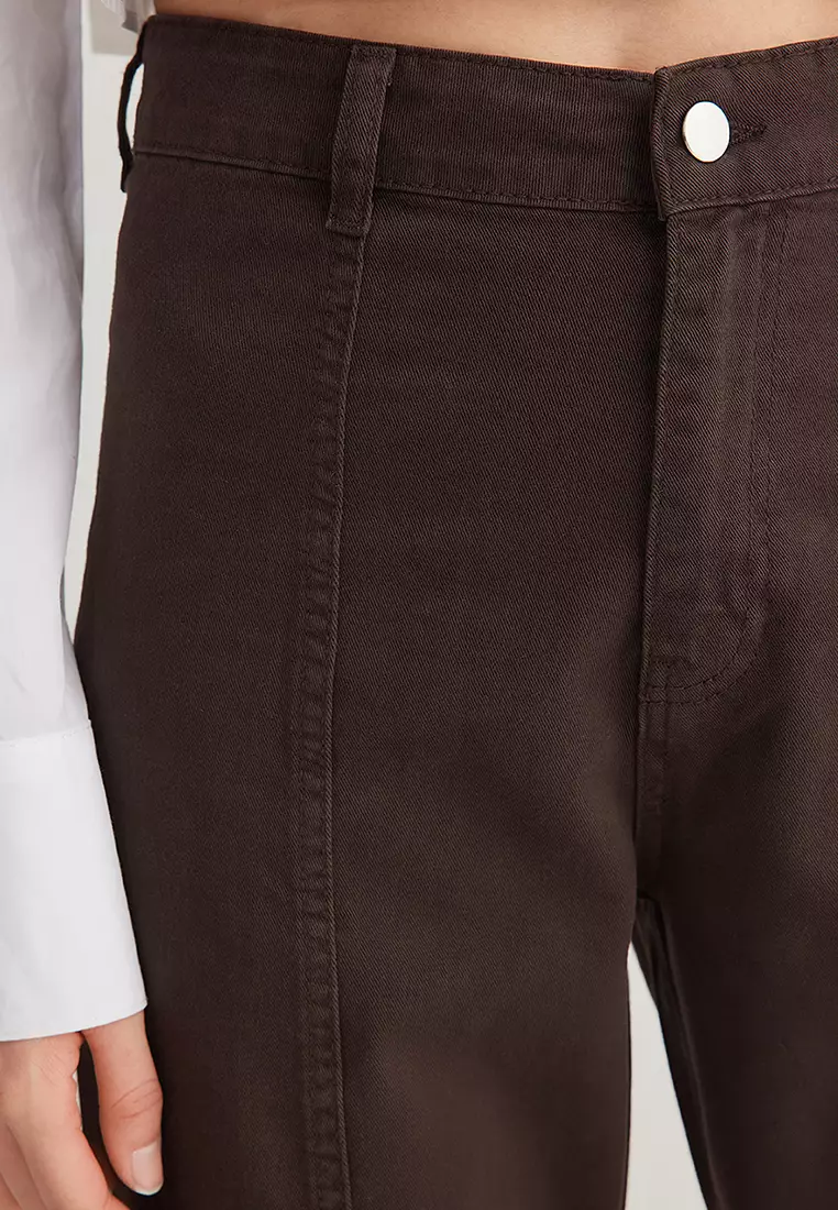 Brown Stitch Detail High Waist Wide Leg Jeans TWOSS25JE00034