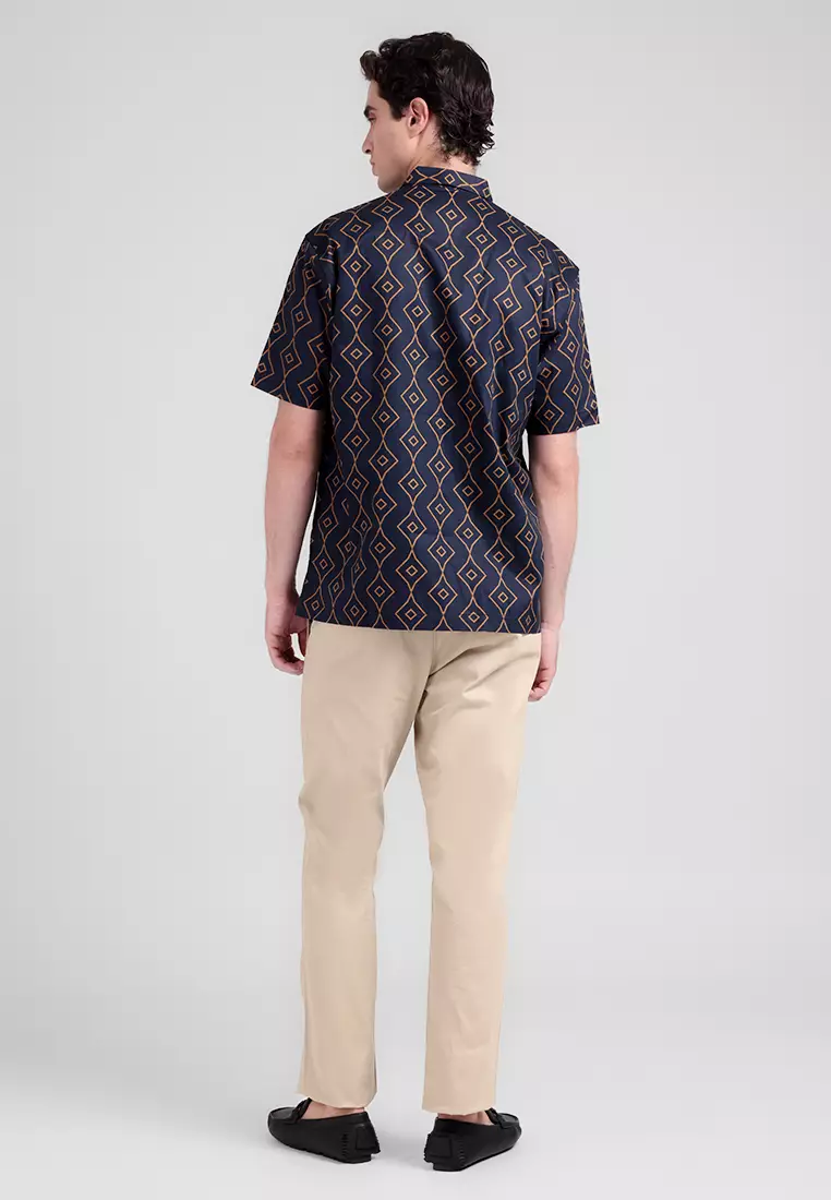 MANZONE - Kemeja Lengan Pendek Pria Parker Comfort Fit - Navy