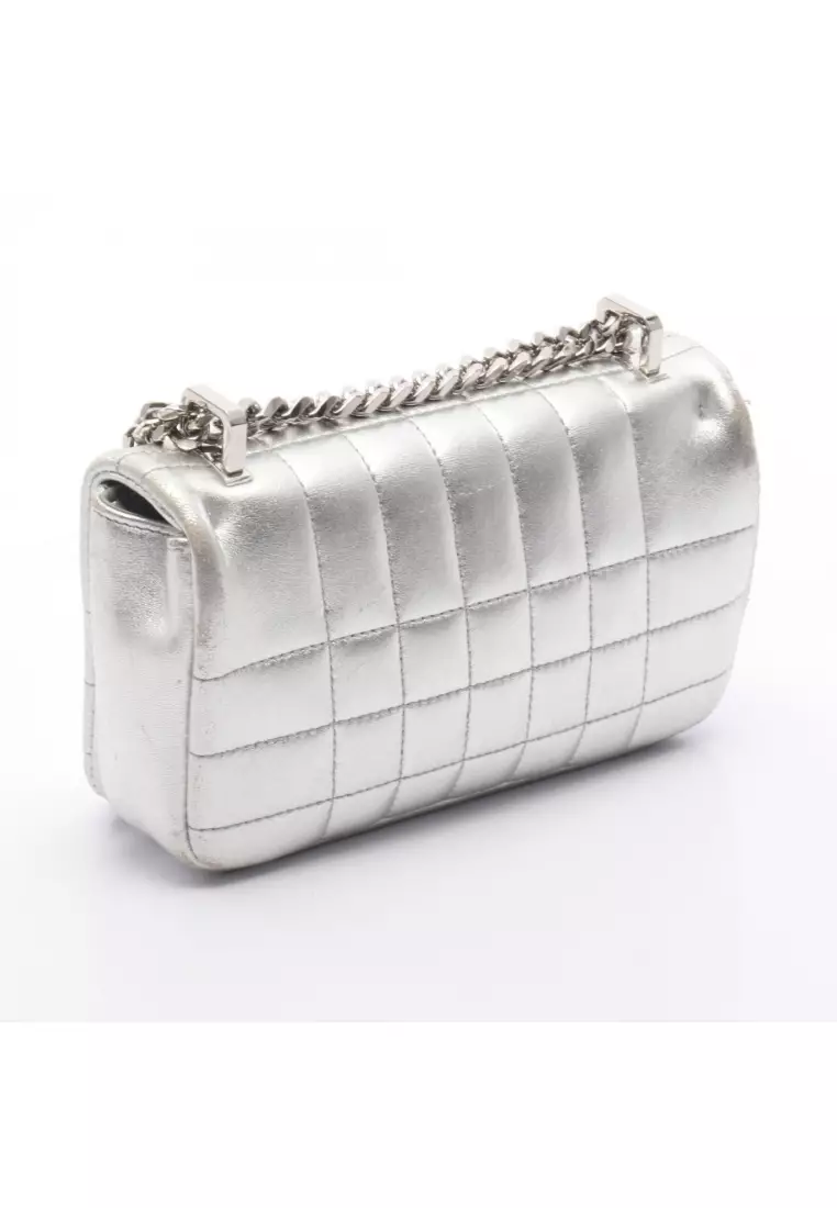 Pre-Loved Burberry LOLA roller chain shoulder bag leather Silver