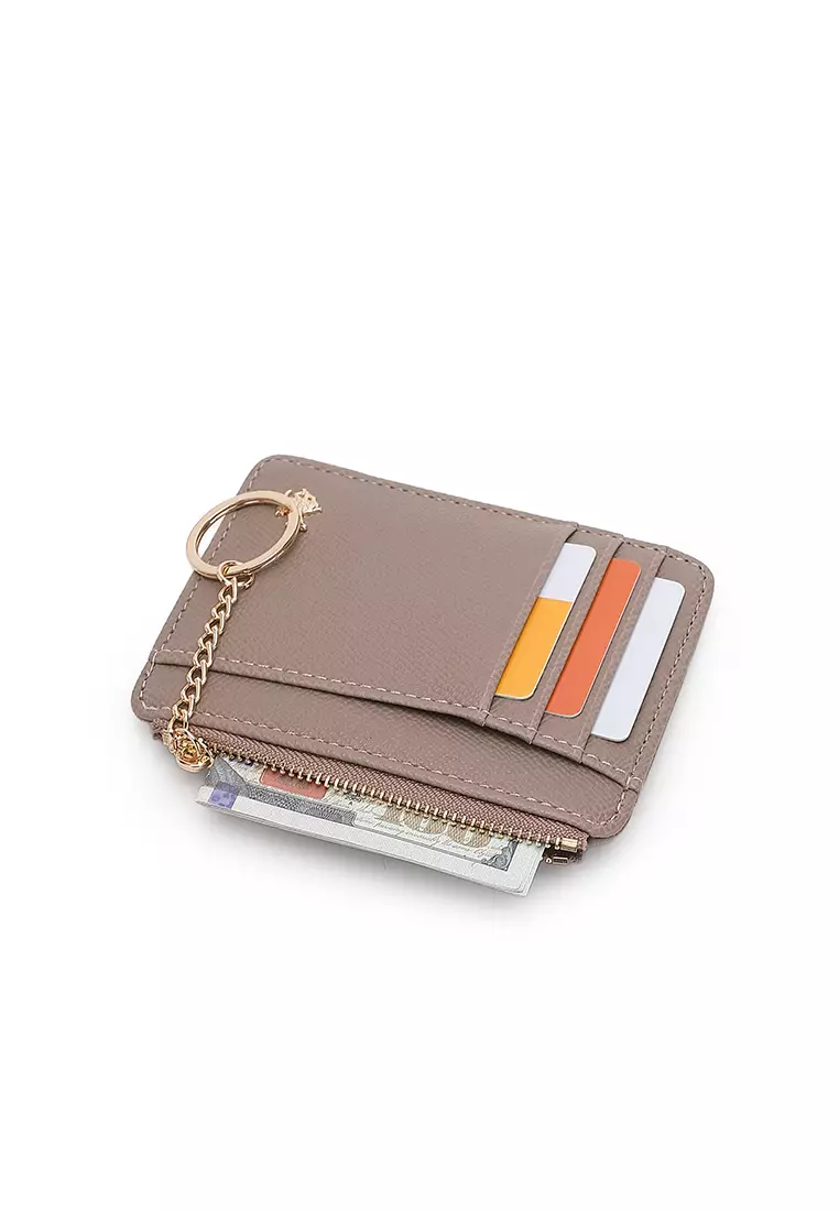 Women's Card Holder With Coin Compartment - Dark Beige