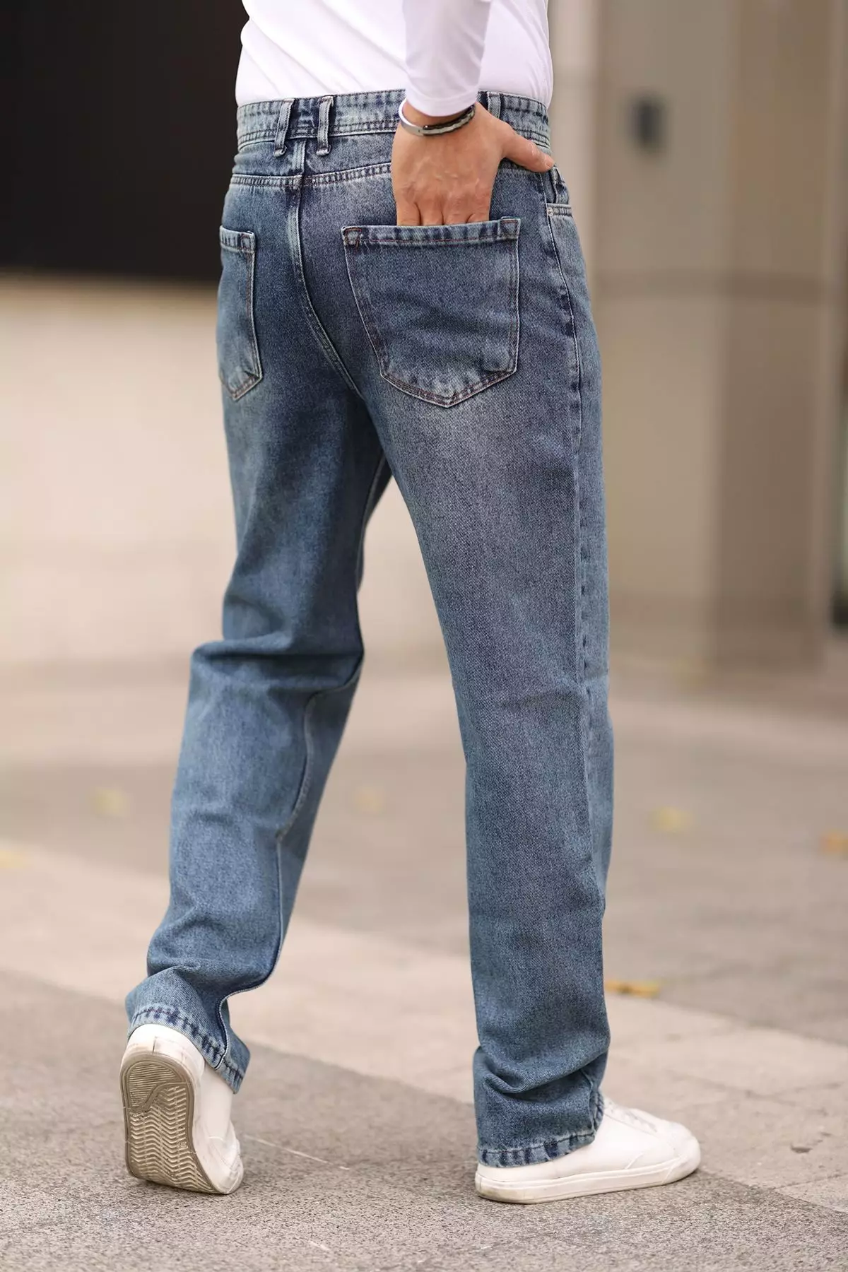 Medium Blue 100% Cotton Baggy Fit Jeans Trousers TMNAW24JE00027