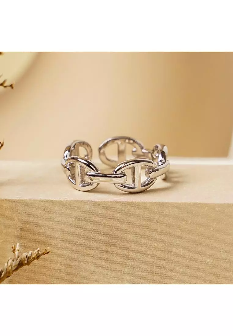 Millennia 2000 Tiny Buckles White Gold Ring with 925 Sterling Silver
