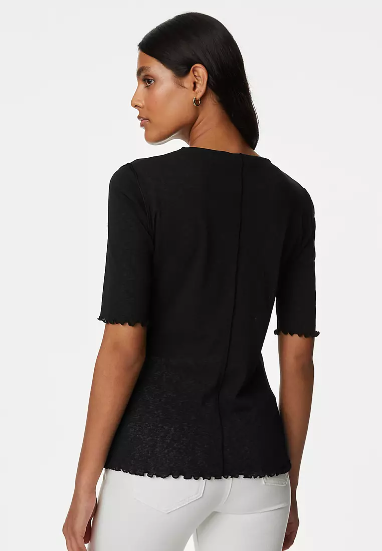 Mesh Half Sleeve Crew Neck Top