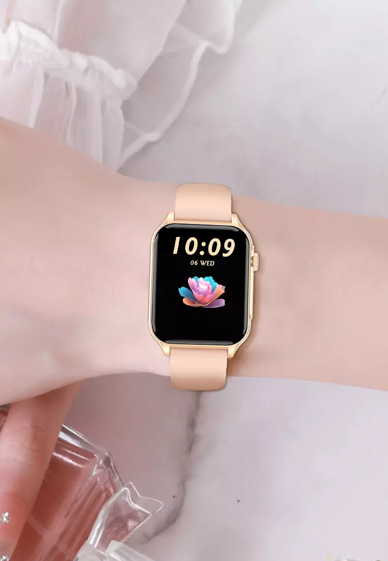 SmartWatch Layar1.96" Fungsi Alarm Denyut Jantung Jam Pintar FitnessTracker Bluetooth Musik pink dengan gelang gratis