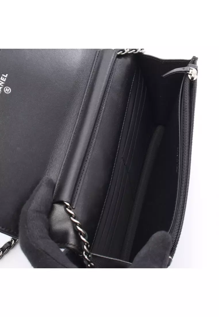 Pre-Loved Chanel coco mark chain wallet leather black silver hardware