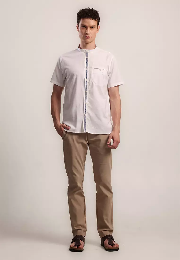 MOC - Kemeja Shanghai Lengan Pendek Pria Ikshan - White