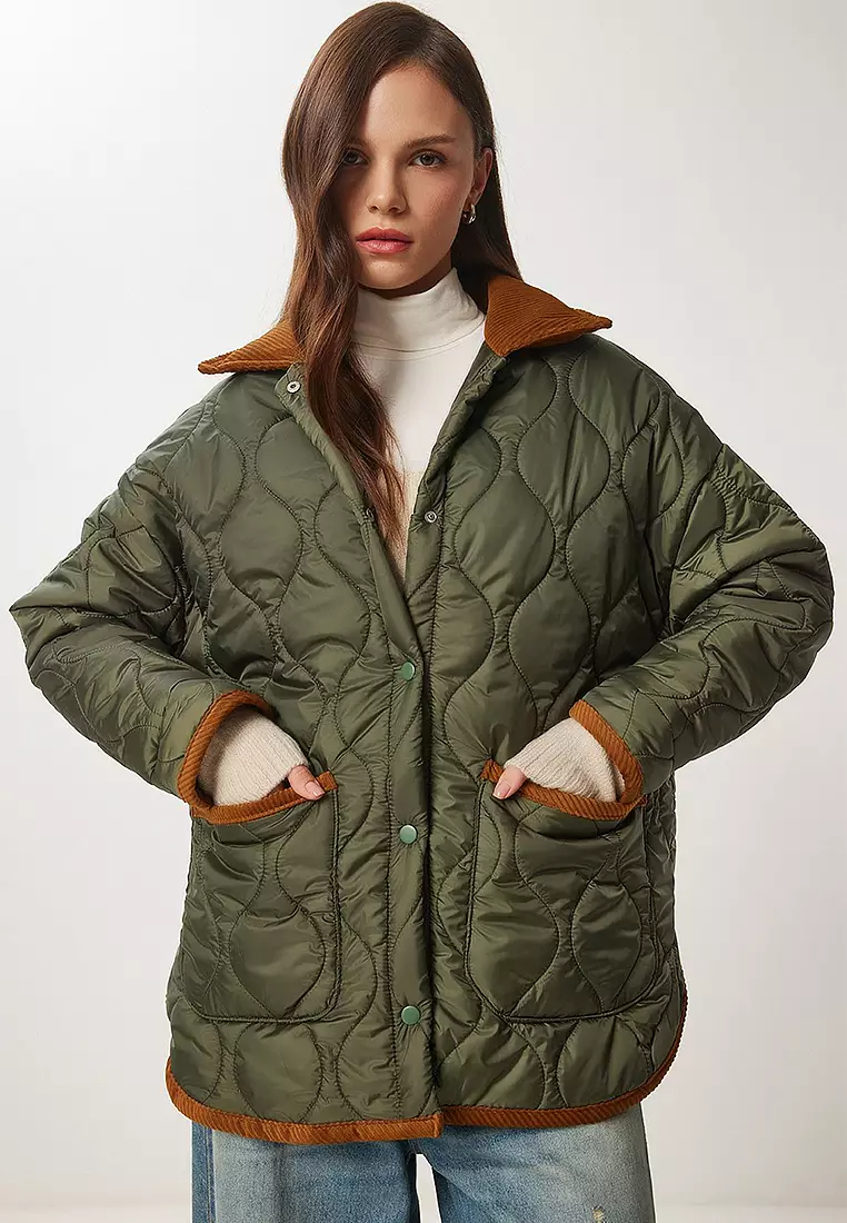 Polo Neck Pocketed Quilted Coat