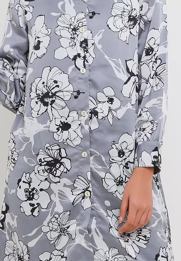 MFMW Millati Tunik Abu Motif Bunga
