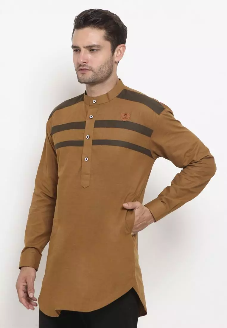 Zayidan Baju Koko Gamis Muslim Pria Rauf - Coklat