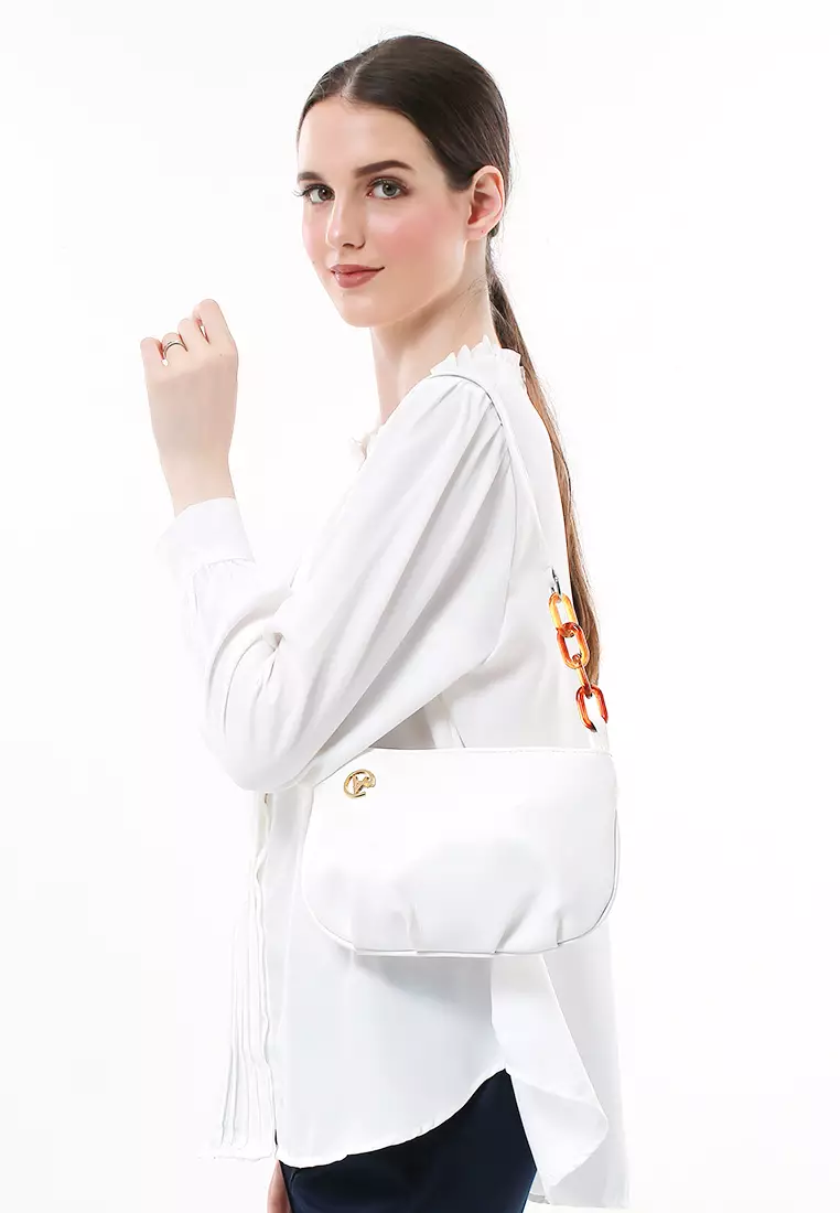 Karlina Tas Selempang Wanita Motif Polos Elegant Premium Quality - White