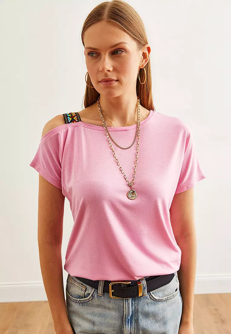 Women's One Shoulder Ethnic Garnished Blouse BLZ-19000194