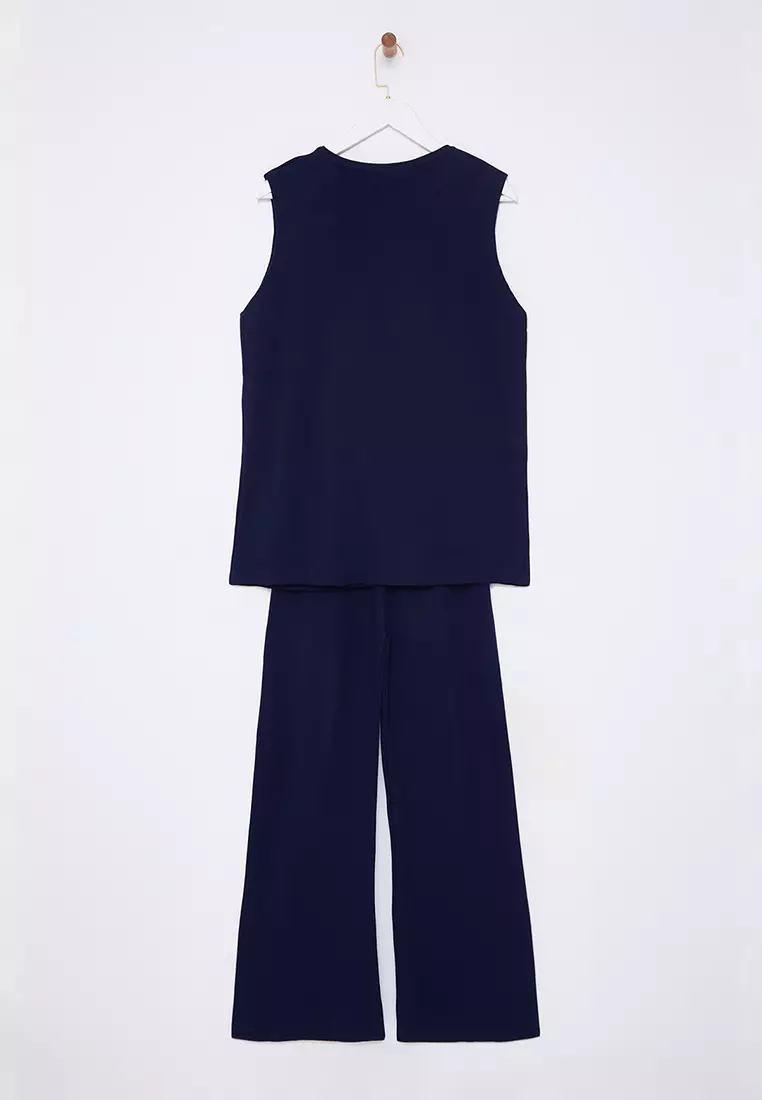 Button Detailed Knit Vest and Pants Set