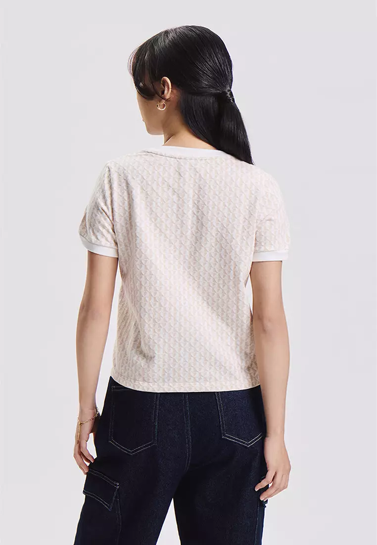 Hearts Print Henley Jacquard Top
