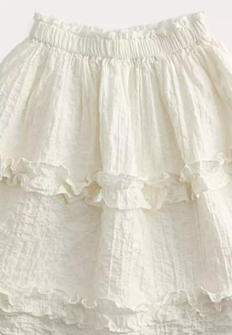 Cotton Rich Elasticated Waist Tiered Skirt