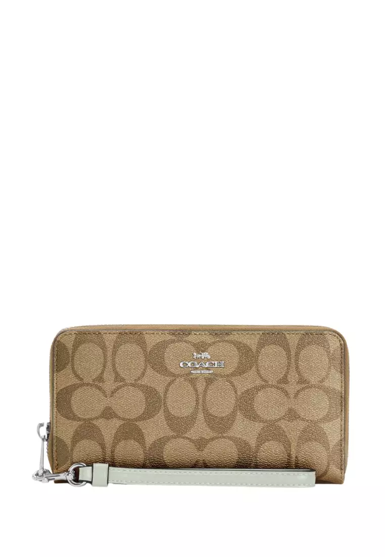 Jual Coach Long Zip Around Wallet In Signature Canvas Light Sage ...