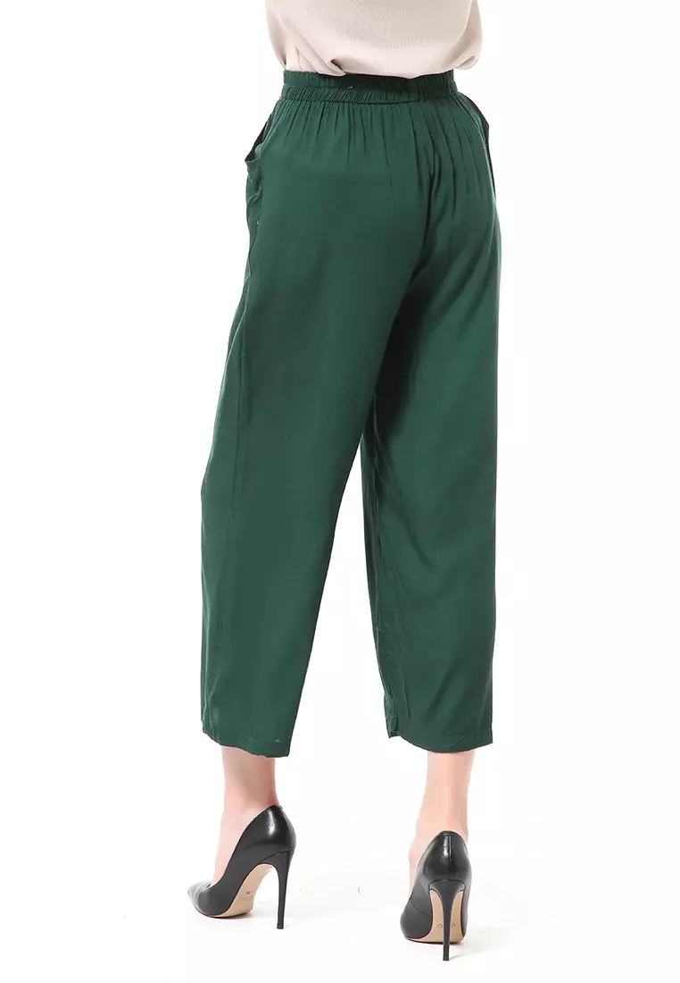 Stella Celana Panjang Casual Wanita Kulot Loose Pants Homewear Material Rayon ORIGINAL - Forest Green