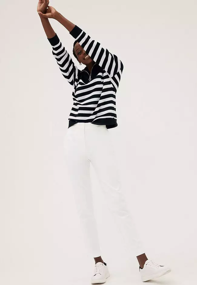 Cotton Blend Slim Fit Ankle Grazer Trousers