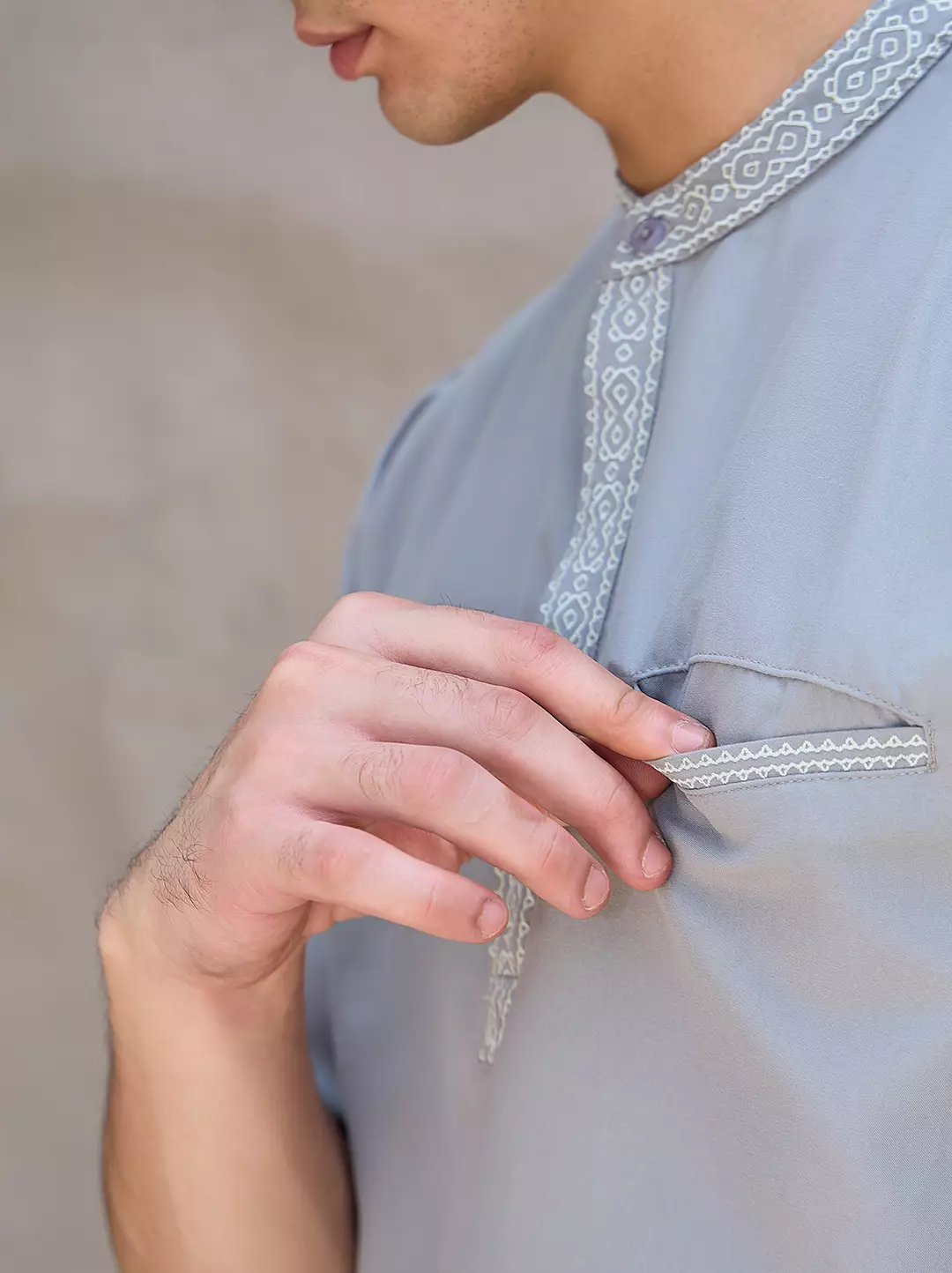 OXCON Kemeja koko Tangan 3/4 Bordir Hasbi Mid Grey