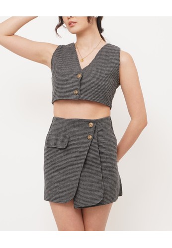 Jual Boss Babe the Label Lux Houndstooth Wool Crop Vest ...