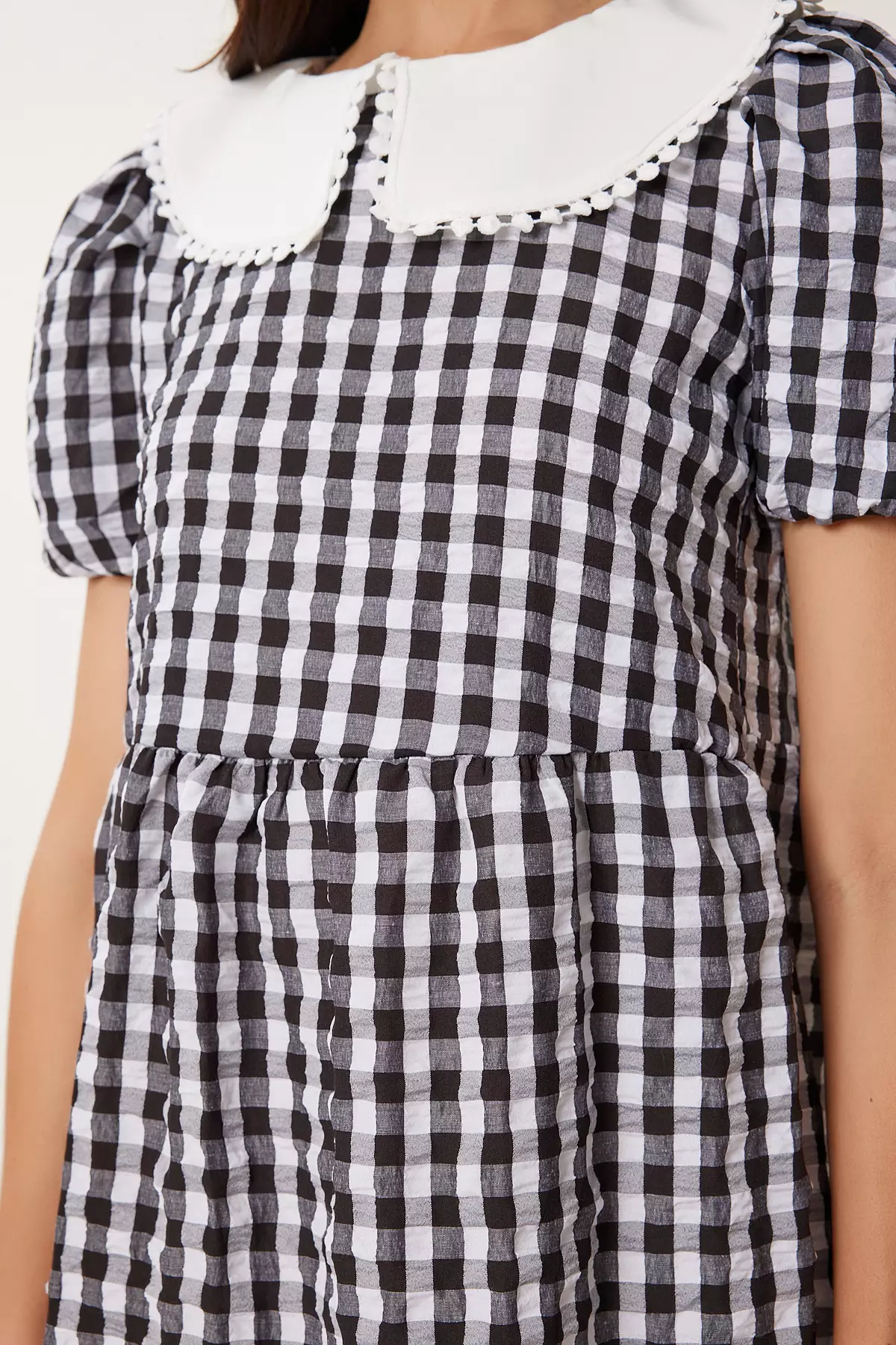 Women's Black Checkered Summer Mini Woven Dress Tp00058