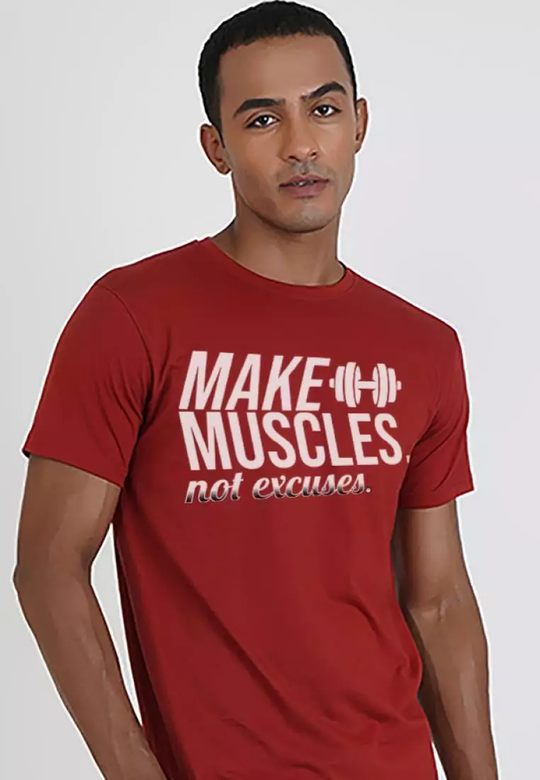 Make Muscle Graphic Maroon Cotton Short Sleeve Workout/Training Tee