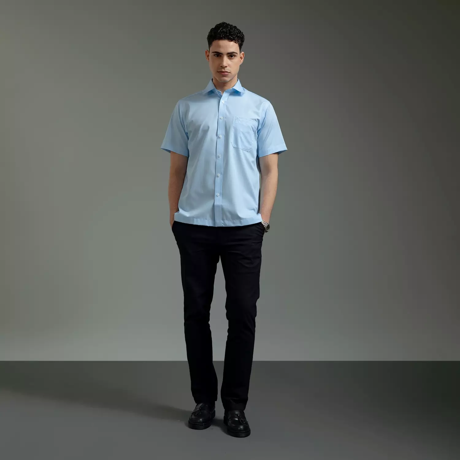 Kemeja Lengan Pendek Guy Laroche Iced Cerulean - Light Blue Cotton Blend Smart Casual