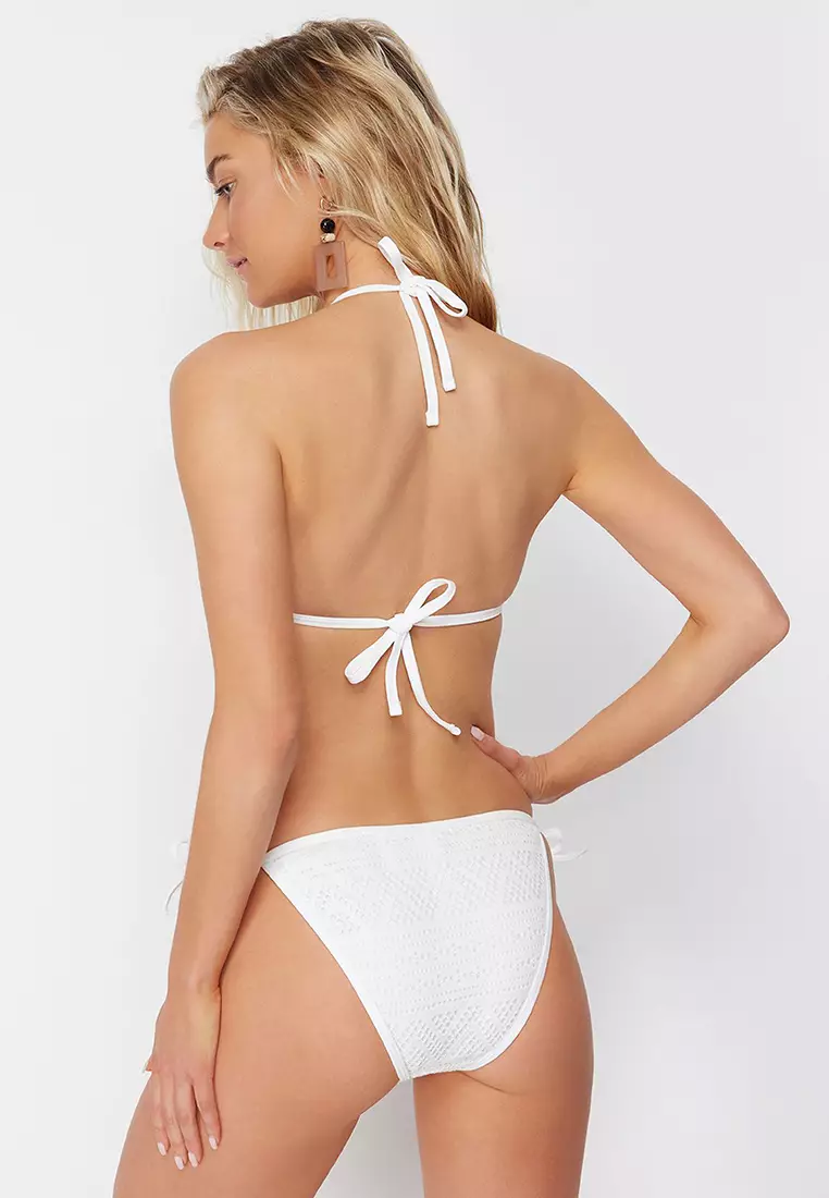 White Triangle Tie Textured Regular Bikini Set TBESS24BT00024