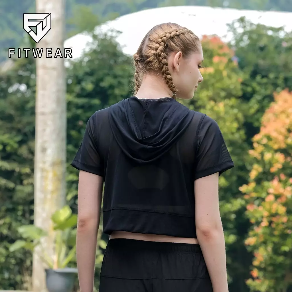 Fitwear - Croptop Jaring / Mesh / Sheer Olahraga SOPHIA OUTER HOODIE SS BN - BLACK