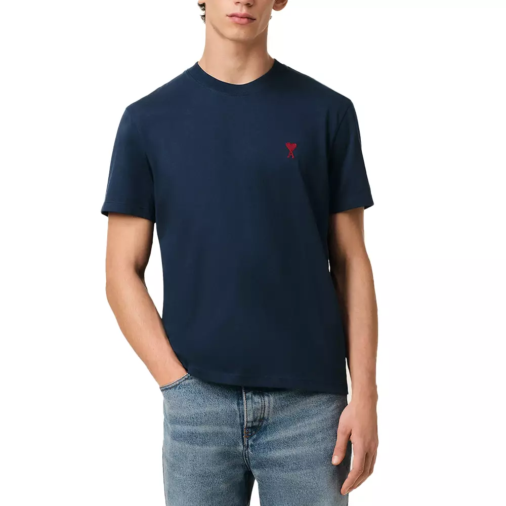 Red Ami De Coeur Organic Cotton Jersey Classic Fit T-Shirt Night Blue