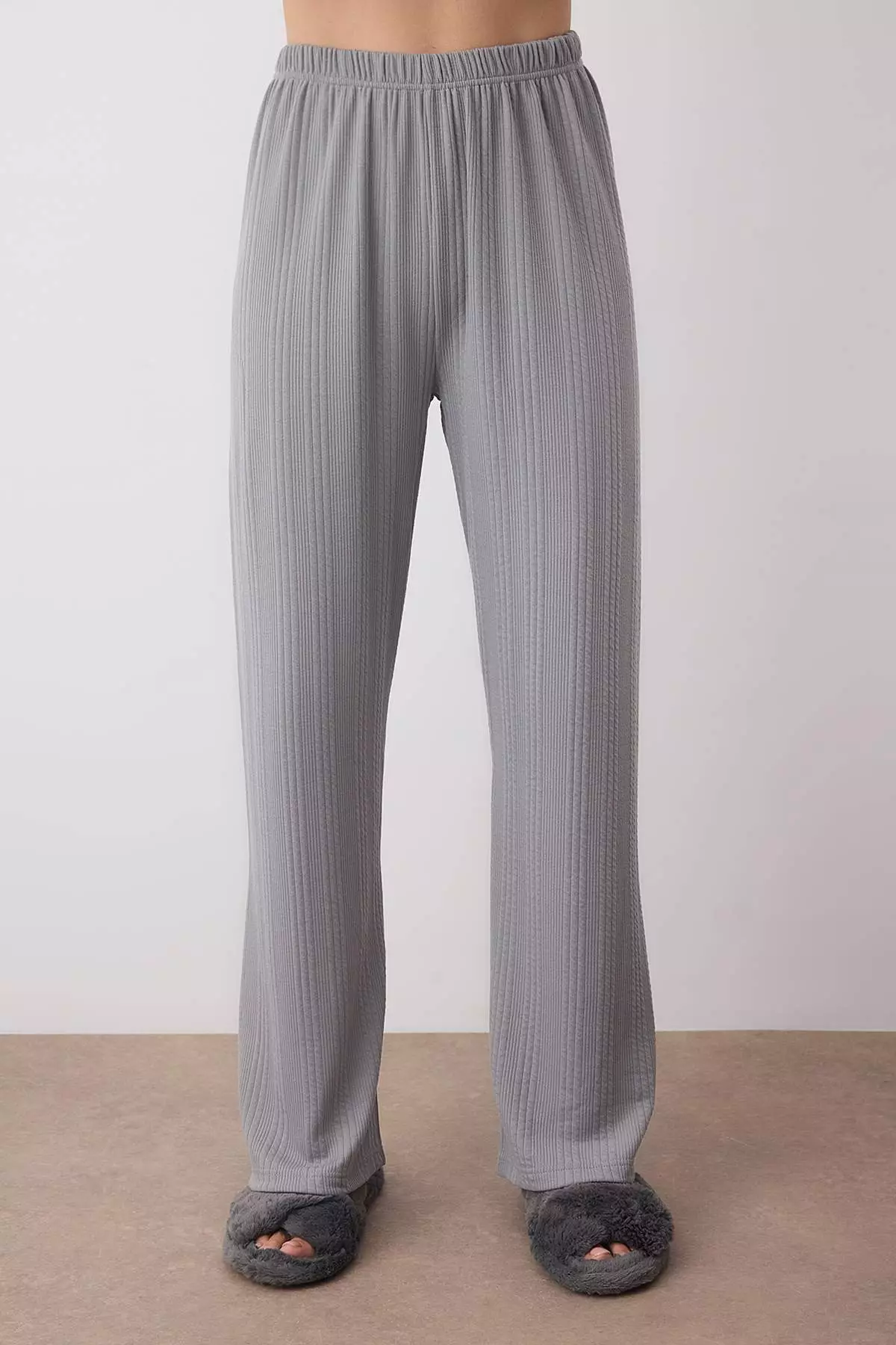 Smoke Textured Ribbed Soft Touch Winter Knitted Pajama Set