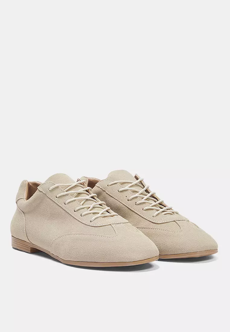 Beige Suede Lace-Up Women Sneaker Takss25Sn00060