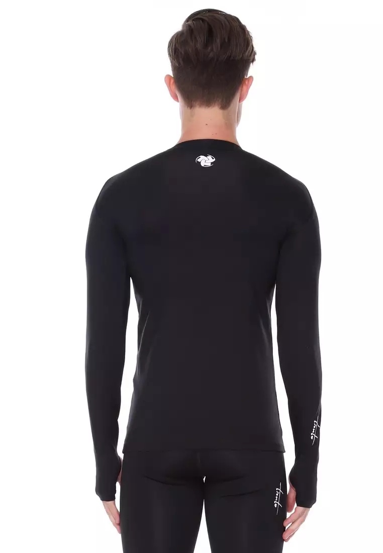 Tiento Man Baselayer Sport Rashguard Thumbhole Black Manset Olahraga Pria Lubang Jari Original