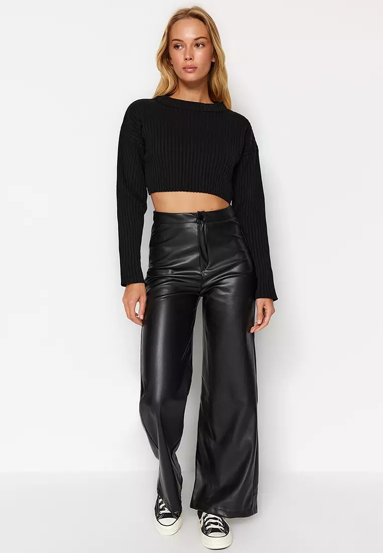 Faux Leather Wide Legs Trousers