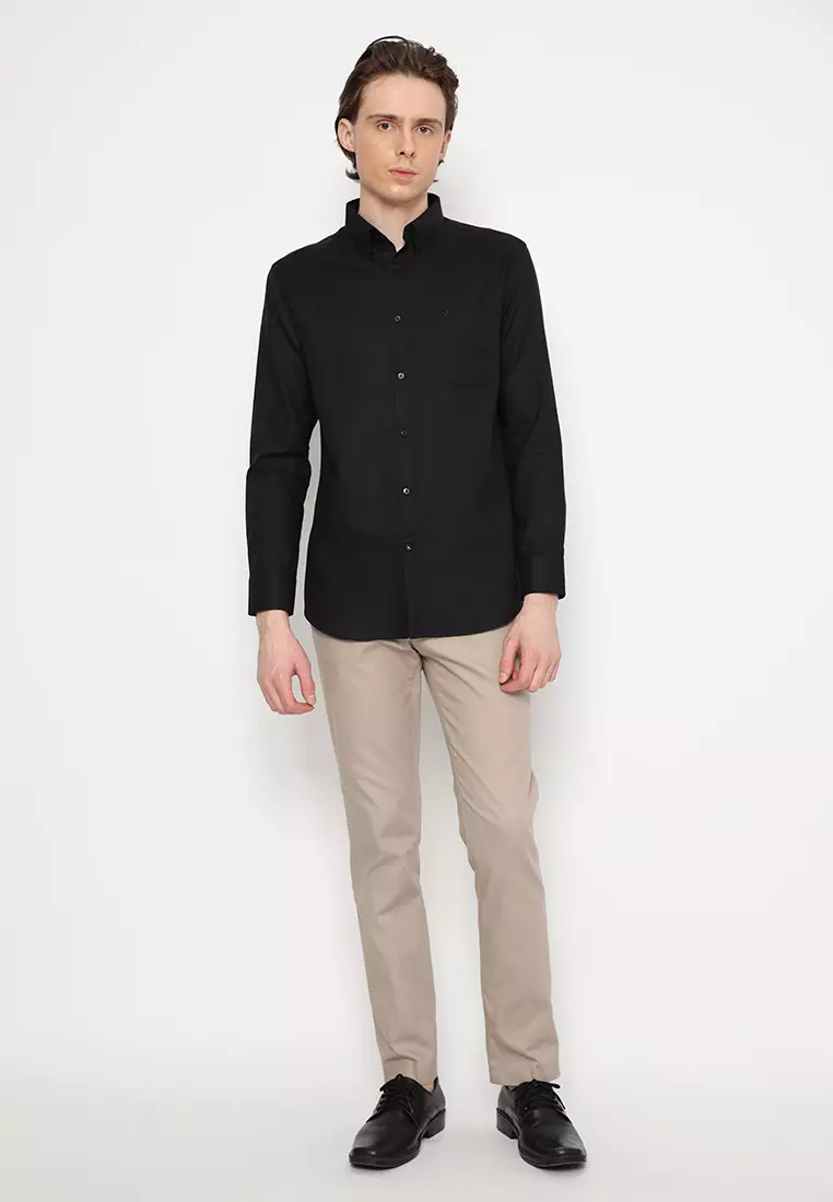 Jobb Brioni Kemeja Pria Lengan Panjang Regular Fit Hitam