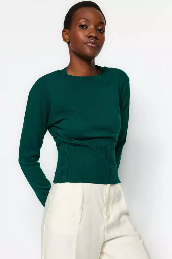 網上選購Trendyol Emerald Green Corset-Look Knitwear Sweater 2023