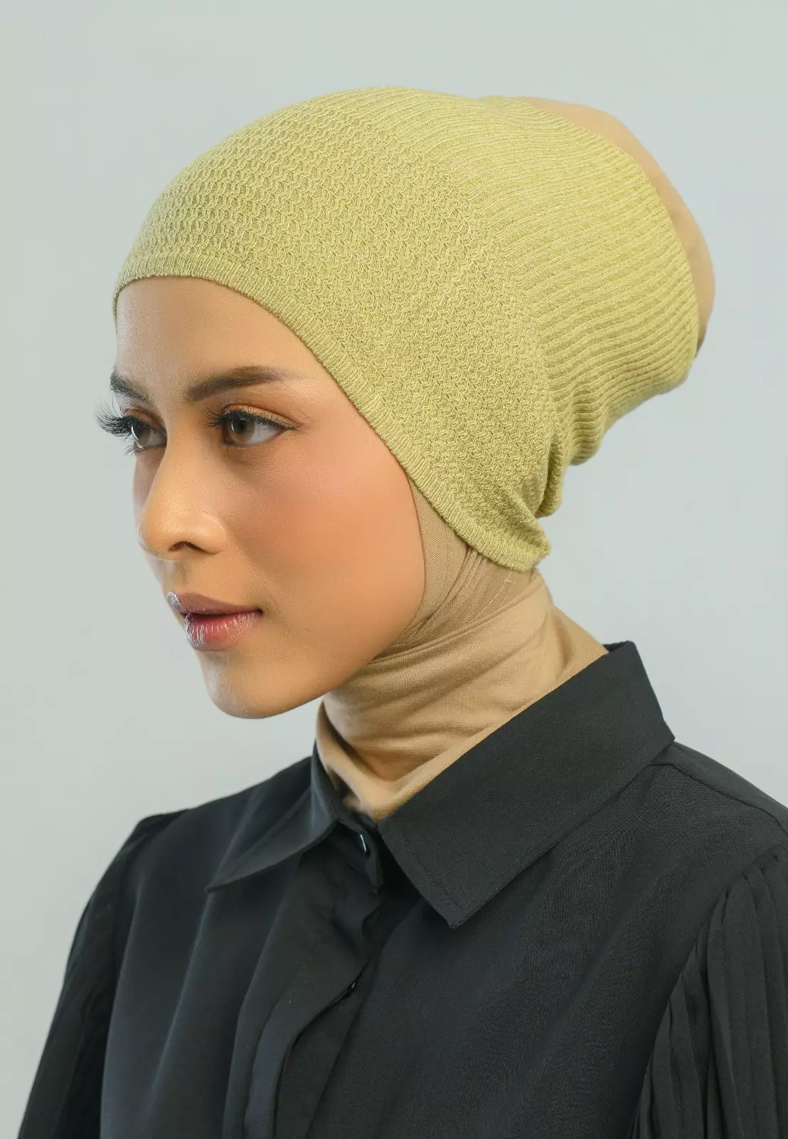 Bandana Namiza Praline Tan - Inner Bandana Ciput Daleman Hijab - Bahan Rajut 2 Motif Rajut