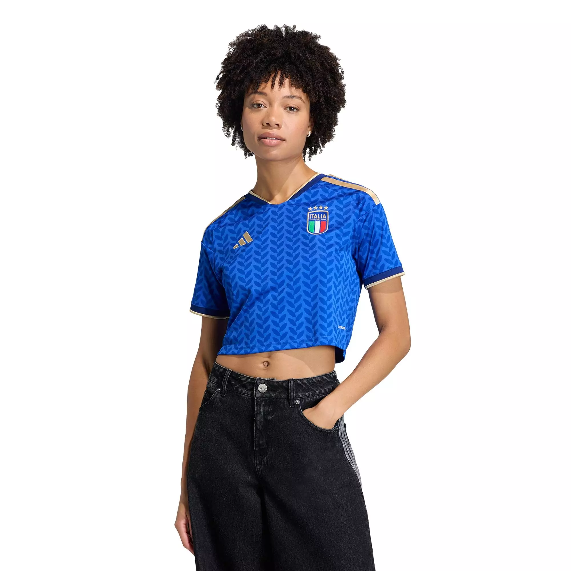 Football Italy 26 Home Cropped Jersey Women Blue KE8081