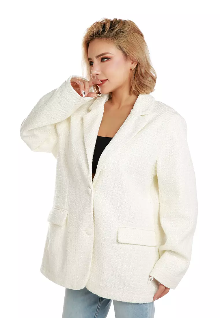 Sequin Embellished Oversized Blazer in White