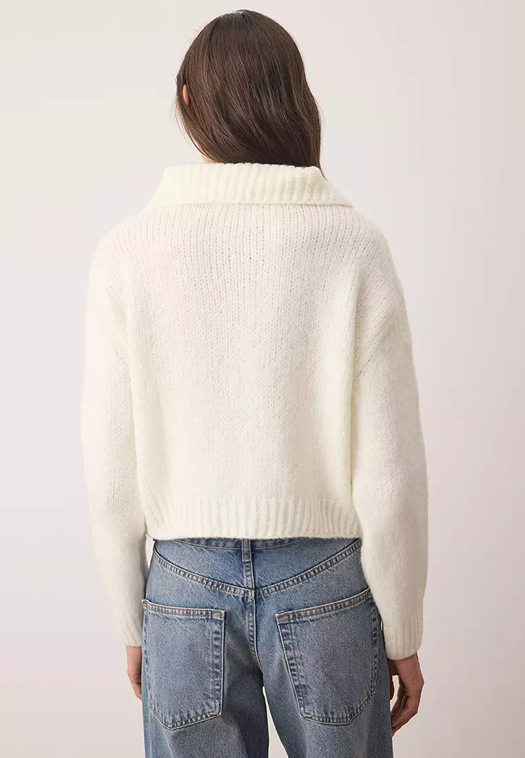 Ecru Oversize/Wide Pattern Crop Knitwear Cardigan Twoaw26Hi00179