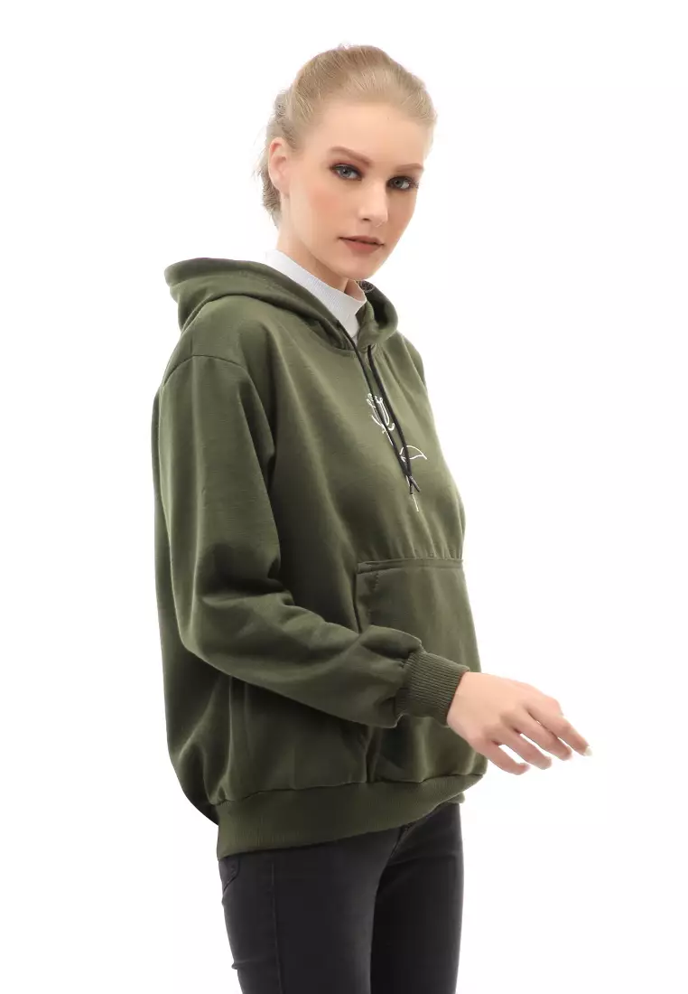 Hardwin Sweater Hoodie Jumper Rose Jacket Outer Casual Wanita Material Fleece ORIGINAL - Army