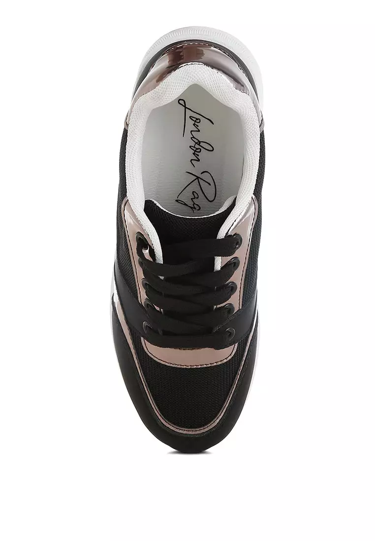 Sepatu Kets Bertali Chunky Mesh Warna Hitam