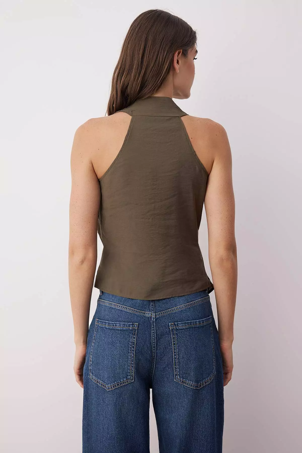 Limited Edition Khaki Modal Double-Breasted Woven Blouse