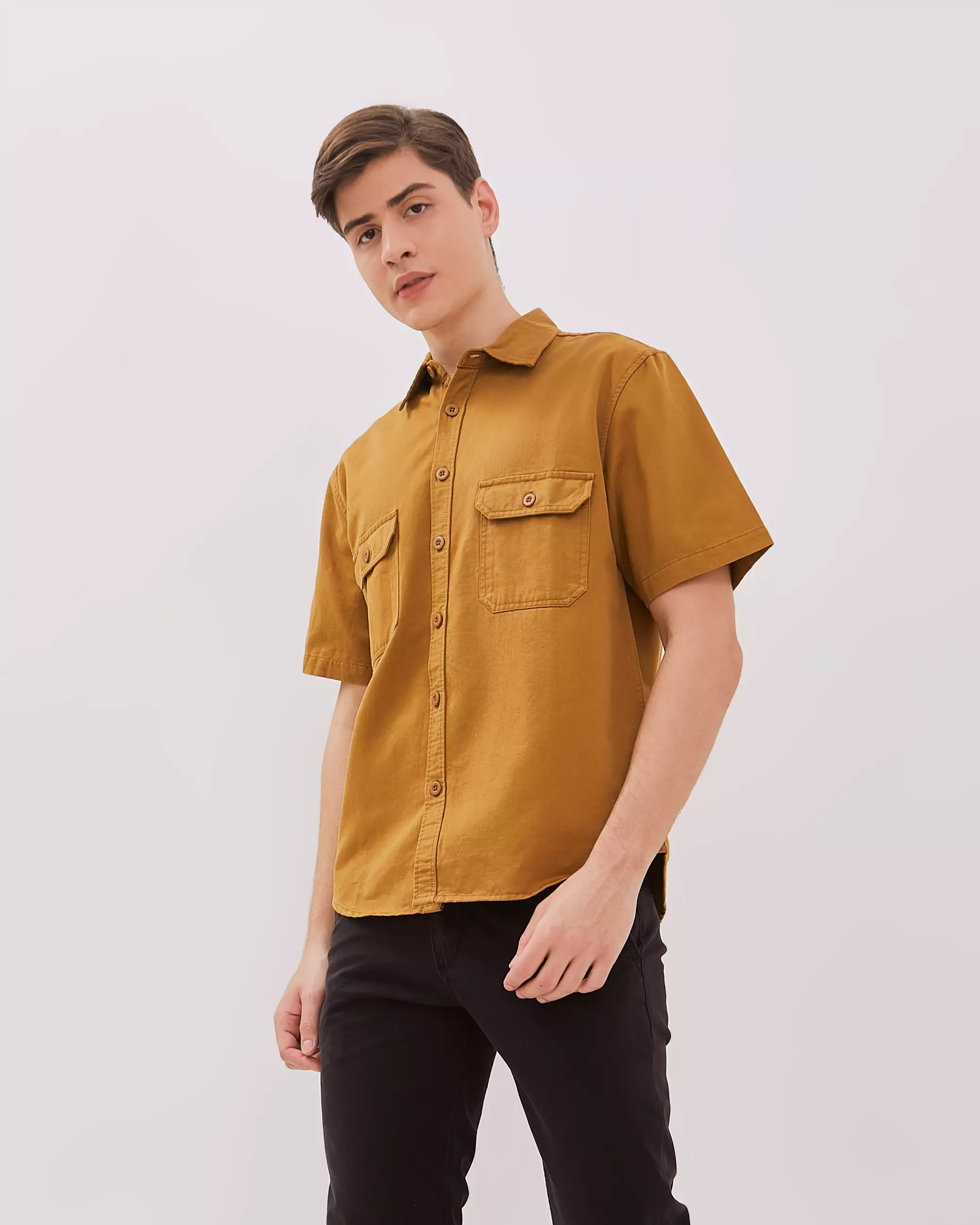 AMK Kemeja Pria Lengan Pendek SHS Jiya Ss Camel