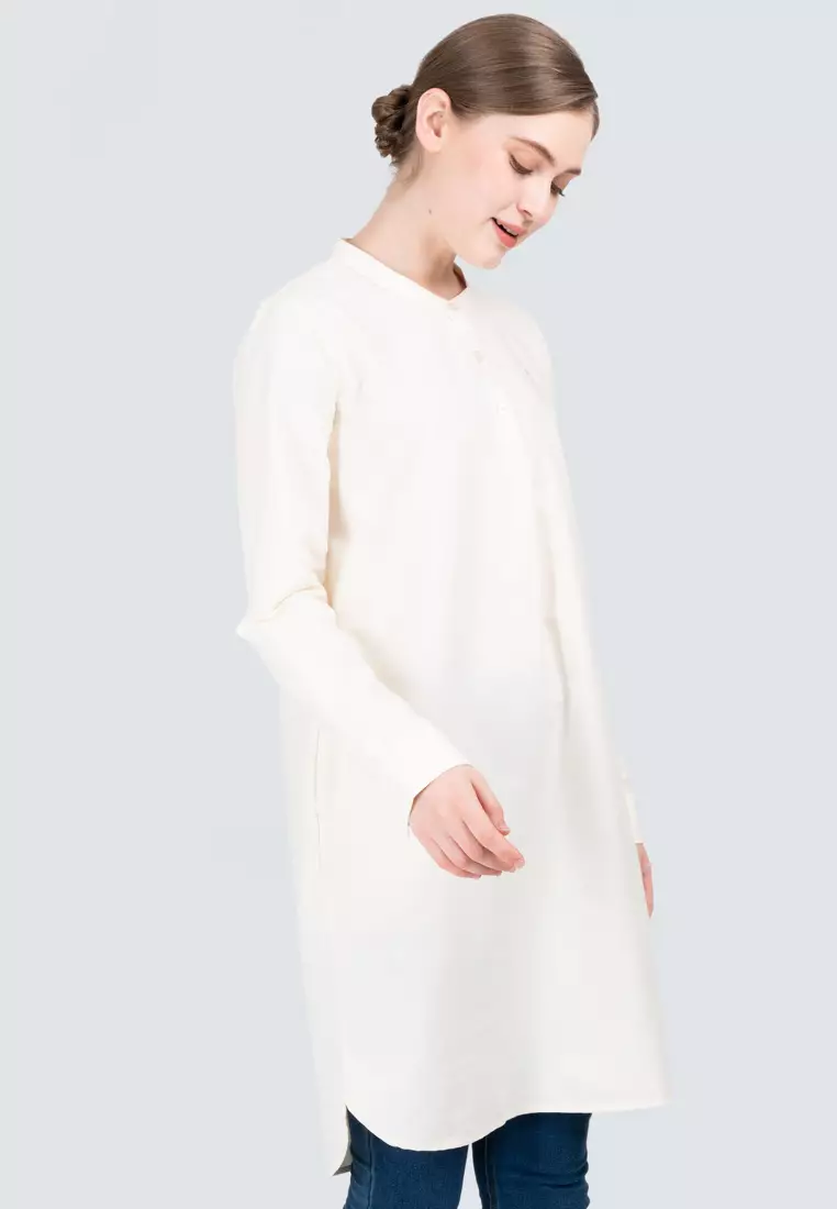 Polo Haus - Women’s Oxford Mandarin Collar Long Sleeve Shirt Dress WBSDE002